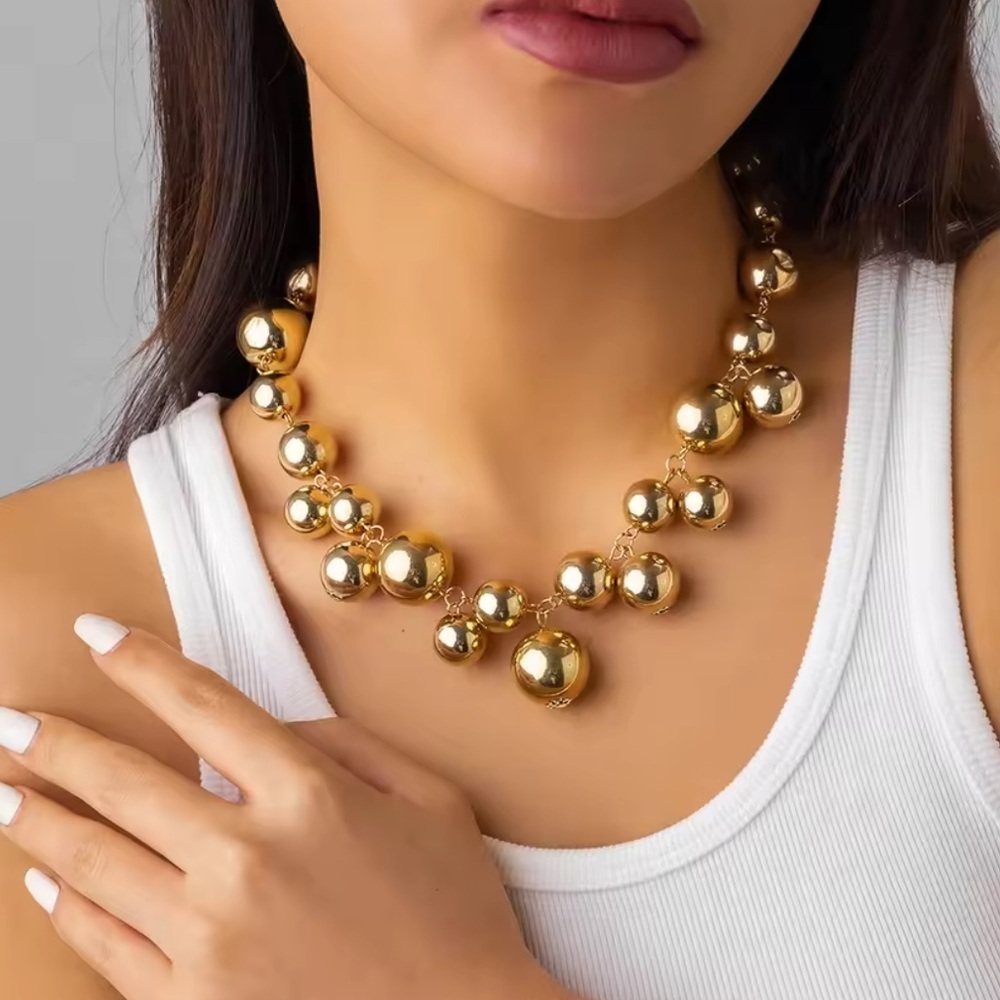 Gold Ball. Gold. Gold Beaded Necklace. Adjustable